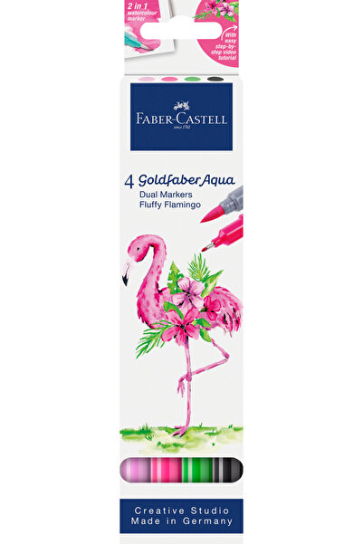 Faber Castell SOLUBLE MARKER 2 TIPS SET 4 PCS TROPICAL COLLECTION FLAMINGO GO...