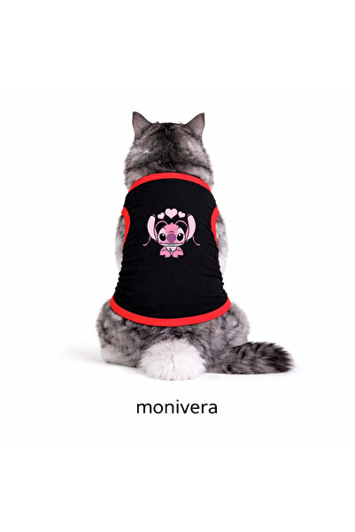 Modetra New Season Angel Stitch Printed Black Color Ribbed Cat Outfit - Under...