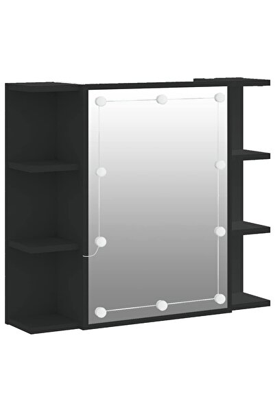 vidaxl Dulap cu oglindă și LED, negru, 70x16,5x60 cm