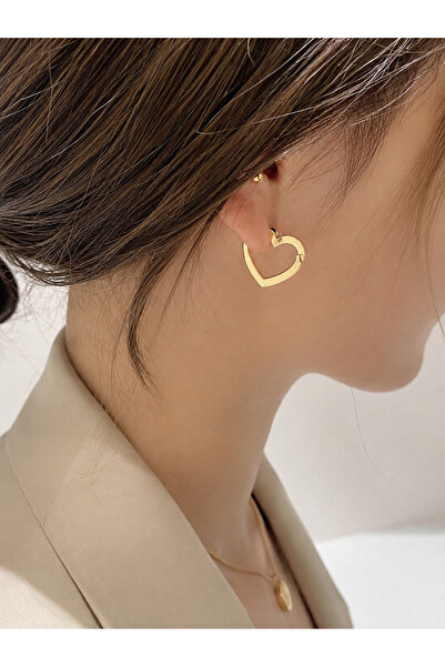 Markiz Takı Gold Color Heart Earrings Pair 3 cm