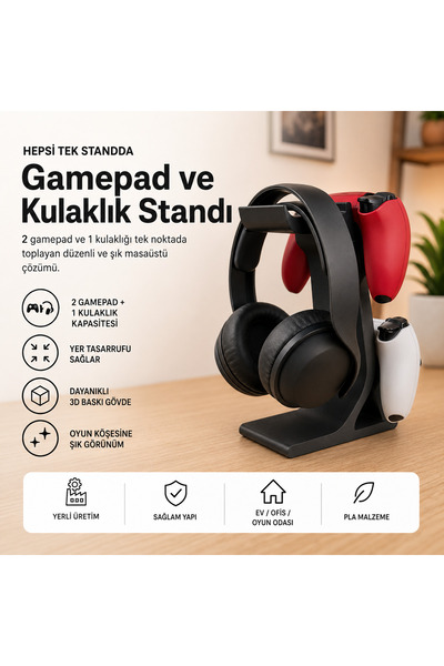 Sadık Pazar PS5 DualSense ve Kulaklık Standı – Masaüstü Oyun Organizeri