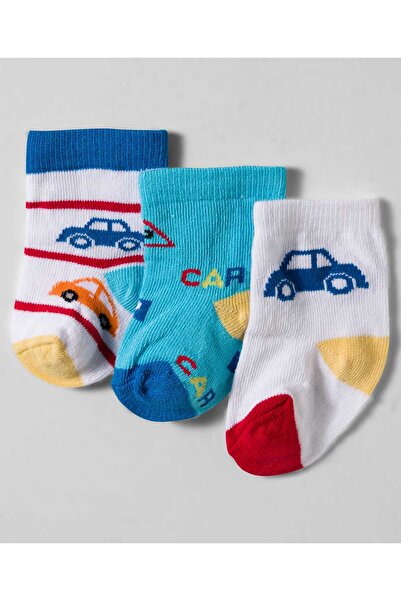 Cute Walk by Babyhug Knit Ankle Length Socks With Vehicle Design, Pack Of 3 -...