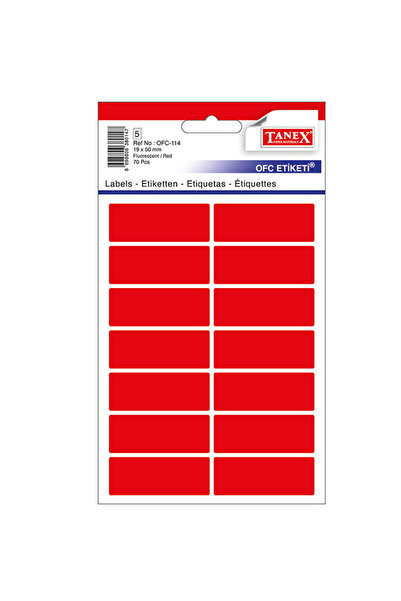 Tanex ETICLETE 19*50MM CU COLȚI ROTUNGI ROȘII 70/SET