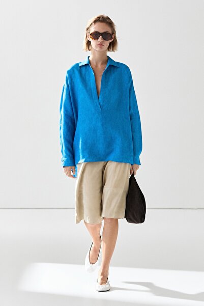 Massimo Dutti %100 keten dökümlü bluz