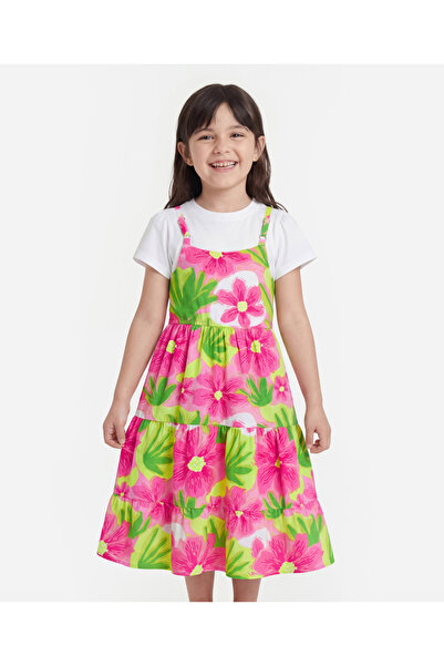 Pine kids Cotton Knit Frock & Half Sleeves Inner Tee With Floral Print - Mult...