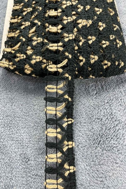 Hobigram Noirweave Ladder Hasır Şerit Kurdele – Siyah Bohem Örgü Dekoratif Premium 1 Metre
