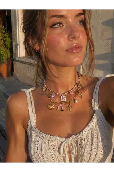 Mope Accessories Pink Ocean Charm 2-Piece Necklace Set