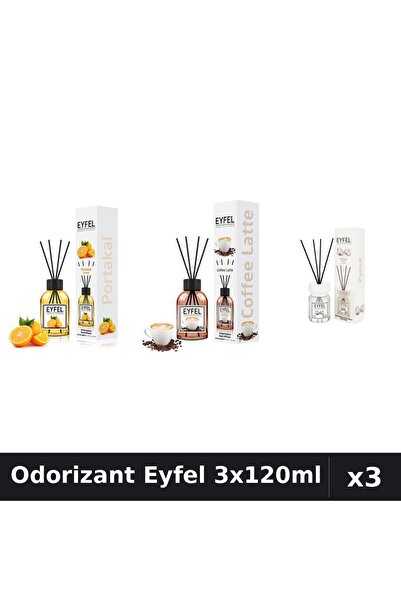 Eyfel Set 3 Odorizante Camera cu Betisoare - Portocala, Cafea, Bumbac 120ml