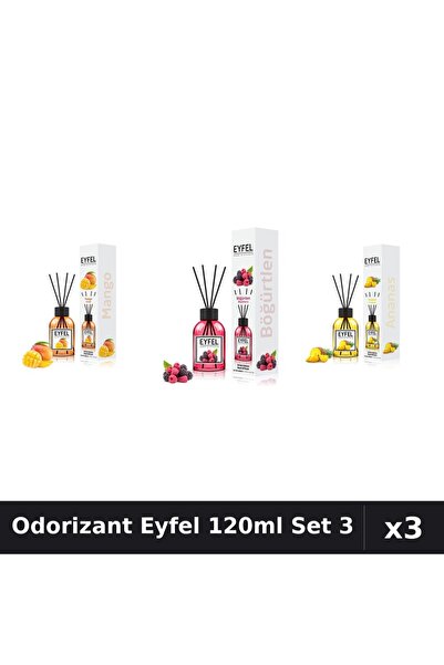 Eyfel Set 3 Odorizant Camera cu Betisoare - Mango, Fructe Pădure, Ananas 120ml