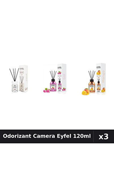 Eyfel Set 3 Odorizante Camera cu Betisoare 120ml - Bumbac, Trandafir, Mango