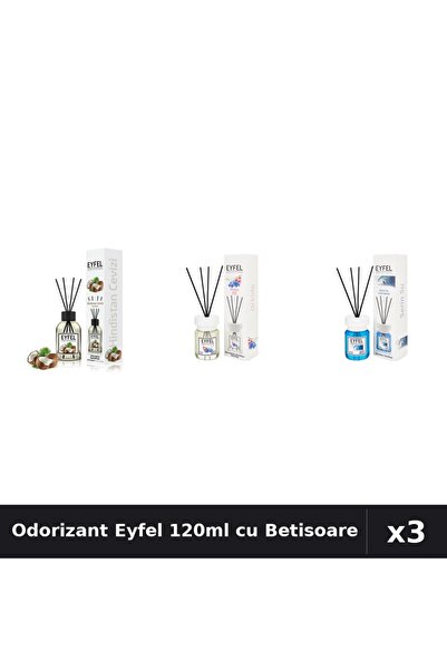 Eyfel Set 3 Odorizante Camera cu Betisoare 120ml - Cool Water, Nuca de Cocos,...