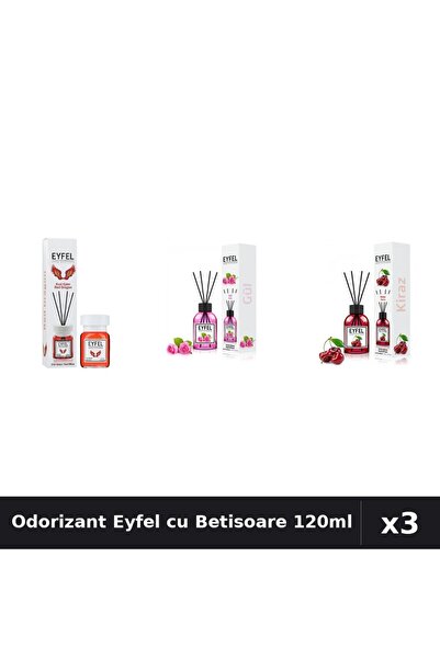 Eyfel Set 3 Odorizante Camera cu Betisoare - Red Dragon, Trandafir, Cirese, 1...