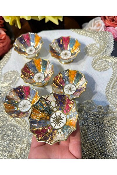 BY.RAYKA PORSELEN El Dekor Malina Porcelain Hand-Painted Set of 6 Turkish Del...