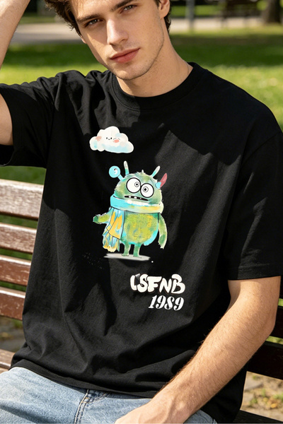 Fleck Casual Style T Shirts For Men With Cute Monster And Cloud Design Person...