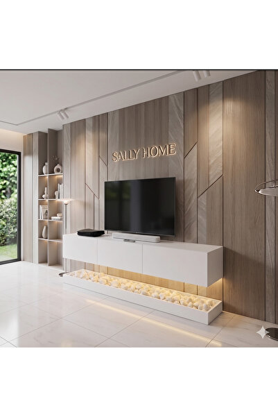 Sally Home Led Li Işıklı Tv Ünitesi 180 Cm - Kumtaşı Renk, Modern, Geniş, Raf...
