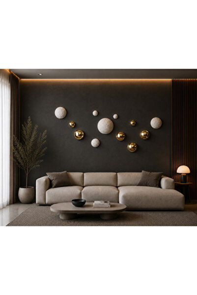 CLAYRAA Modern Gold Detaylı Duvar Dekoru 3D Top Set – Minimal Salon Duvar Süs...