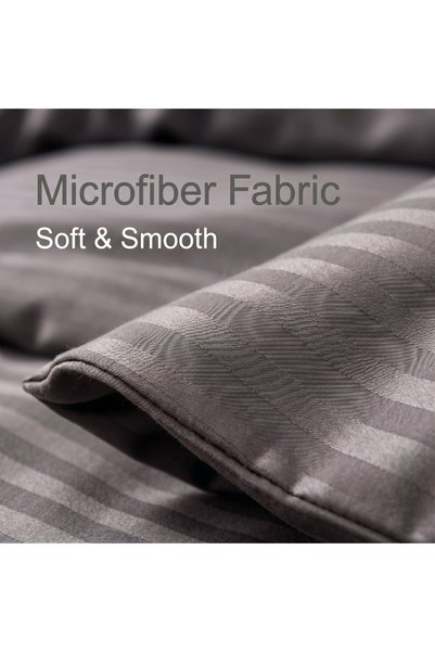 Sisiter 4 Piece Single Duvet Cover Set - Microfiber Satin Stripe, Elastic Fitted Sheet 120x200+20cm Deep Pocket, Hotel Quality Ultra Soft