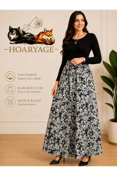 hoaryage 100% Cotton Elastic Waist Patterned Combed Cotton Fabric Maxi Length...
