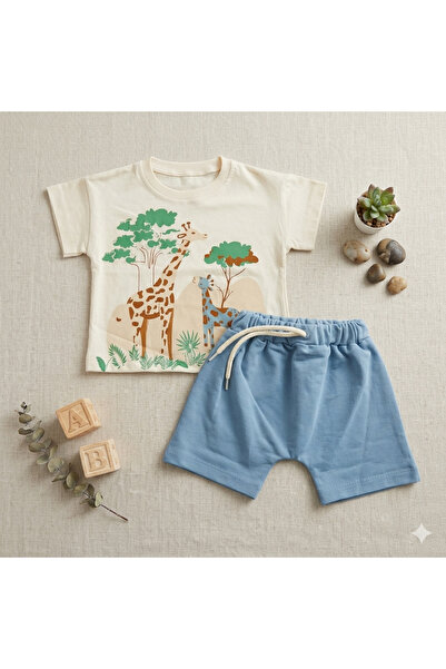 Victorino Set de Vară pentru Copii din Bumbac – Tricou cu Imprimeu Girafe Saf...