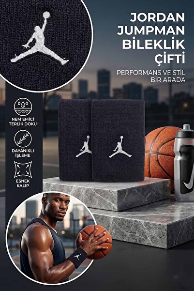 Nike Jordan Jumpman Siyah Spor Bileklik Çifti - Havlu Dokulu Basketbol, Tenis...