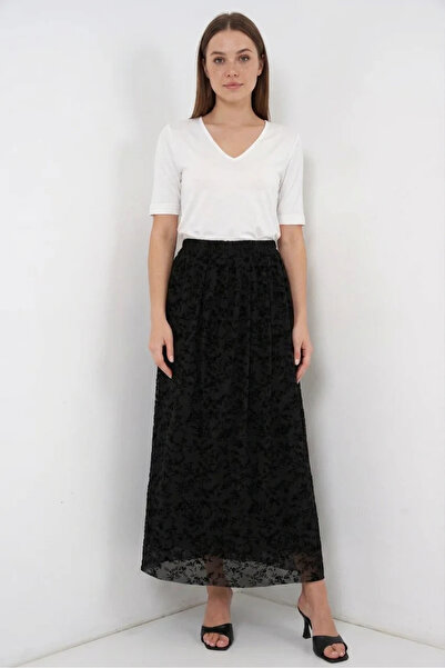 buğrahayalin Women's Flocked Printed Cotton Black Skirt