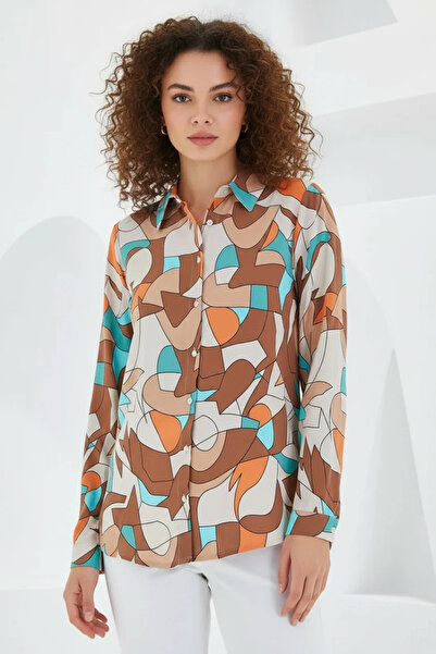 buğrahayalin Women's Graphic Patterned Viscose Milk Coffee Shirt