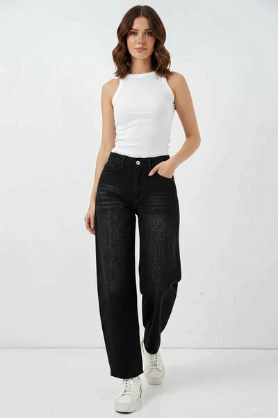 buğrahayalin Women's High Waist Denim Black Trousers