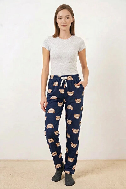 buğrahayalin Women's Patterned F.Navy Blue Pajama Bottoms with Elastic Waist