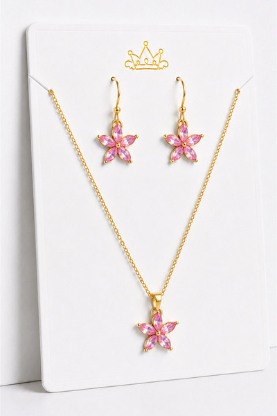 MakeWell Lotus Flower Figured Gold Necklace and Earring Jewelry Set – Women's...