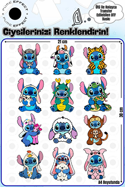 PURE EFFECT A4 Boyutunda Ütü ile Kumaşa Yapışan Stitch Stiç - 1 Tasarımlı DTF...