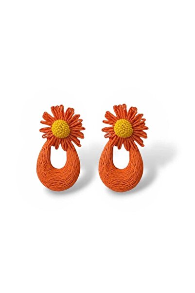 neslyaccessories أقراط زهرة القش البرتقالية