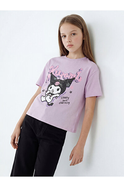 LC Waikiki Trendlucky Kuromi Printed Oval Collar Girl's T-Shirt with Differen...