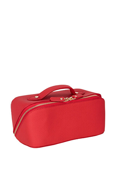 BloominBag Ella Terra Flame Scarlet Kırmızı Deri Seyahat ve Makyaj Çantası