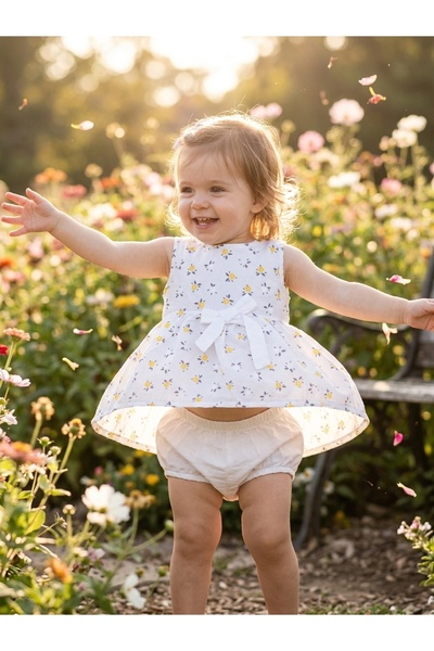 INFANT Κίτρινο και γκρι φλοράλ εμπριμέ κορμάκι - Μεγέθη 6 έως 24 μηνών