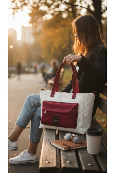 Caterina Collection Burgundy Culoare Hand and Shoulder Bag with Front Pocket Detail