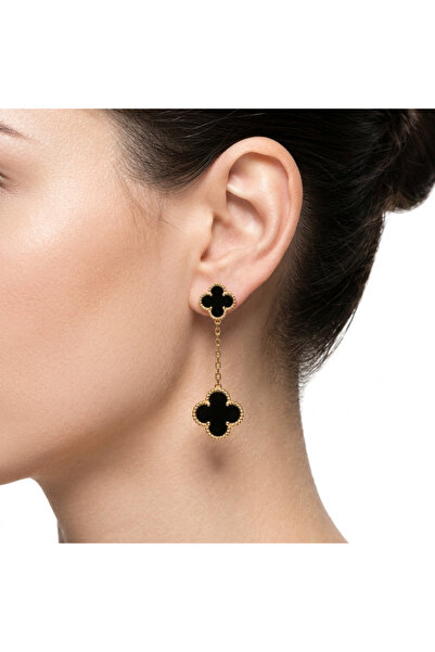 Generic Gold-Tone Clover Chain Earrings for Women - Triple Four Leaf Clover D...