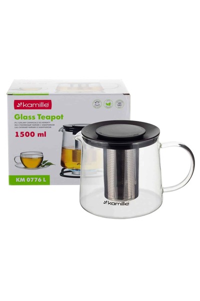 Kamille Τσαγιέρα Infuser, Γυαλί / Ανοξείδωτο Ατσάλι, 1500 ml, Μαύρο / Ασημί