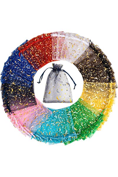 Arabest 100-Piece Organza Bags,Moon Star Pattern,4"x6" Small Gift Bags,Mesh D...