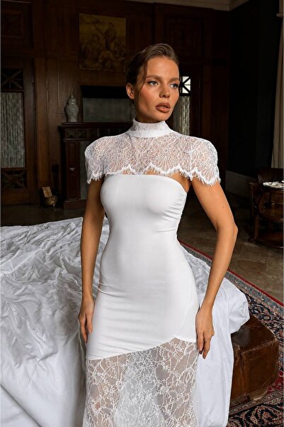 nisshop Dantel Detaylı Uzun Abiye Elbise | Balık Kesim Özel Davet ve Nikah El...