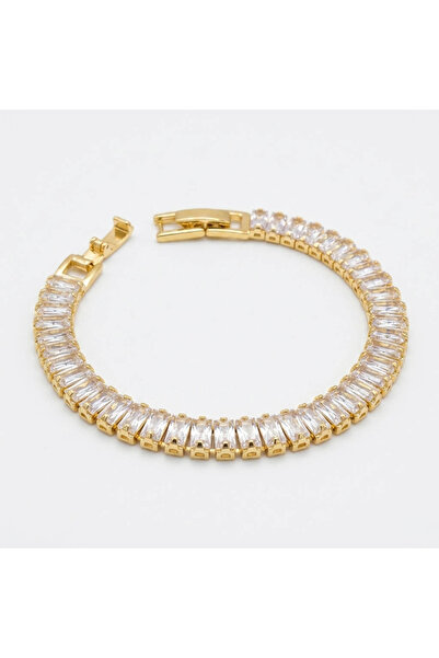 Generic Gold-Tone Baguette Crystal Tennis Bracelet for Women - Clear Cubic Zi...