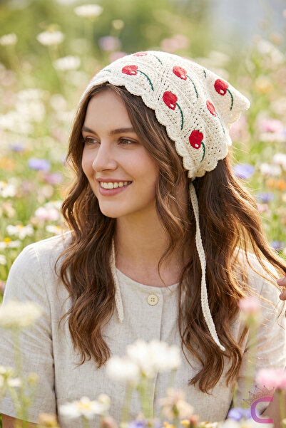 Cinderella Bohemian Hand-Knitted Cherry Hair Bandana - Rural Style Summer Vac...