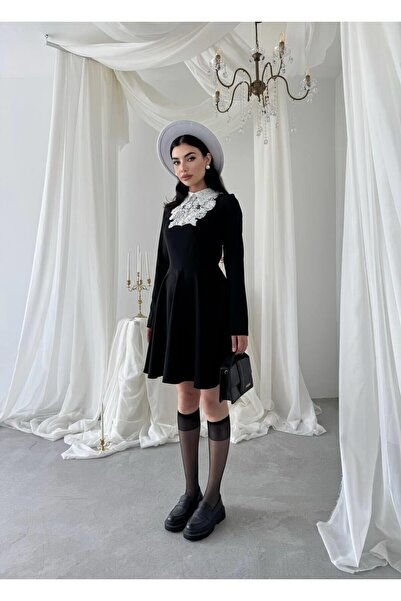Caddebostan Moda Lace Collar Long Sleeve Slim and Stylish Women's Dress