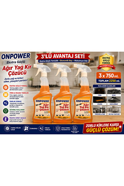 Ağır Yağ ve Kir Sökücü 750 Ml x 3 Adet Güçlü Yağ Çözücü Profesyonel Temizlik Seti