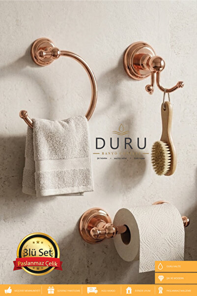 DURUBANYOCONCEPT DURU 3'LÜ BANYO SETİ HAVLULUK-BORNOZ ASKILIĞI-WC KAĞITLIĞI P...