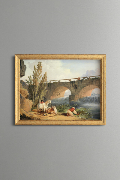 epiqart Bridge and River View - Vintage Patterned Frame - Slim Model