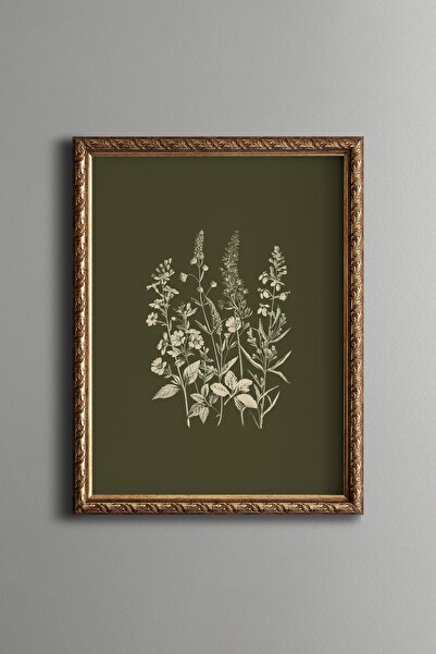 epiqart Yabani Çiçek İllüstrasyonu - Vintage Desenli Çerçeve - İnce Model