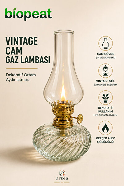 BioPeat Vintage Cam Gaz Lambası Dekoratif Ortam Aydınlatması Cam Gövde Nostal...