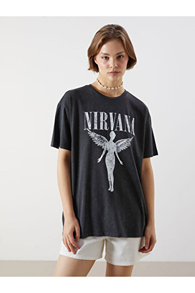 LC Waikiki تي شيرت نسائي مطبوع عليه I Nirvana مصنوع من القطن بنسبة 100% من Fr...