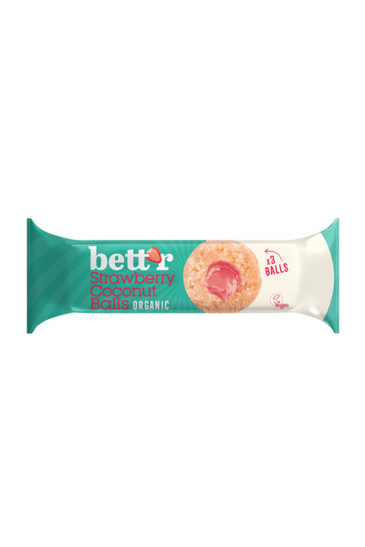 BETTR Био плодови топчета с пълнеж от кокос и ягода, веган, без глутен, 3 х 15 г