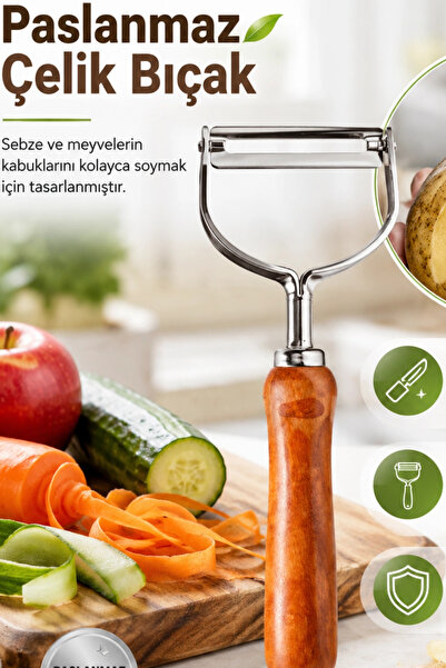 Eco Lounge Ergonomic wooden handle metal fruit vegetable peeler single head p...